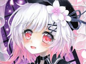 コピック手描きイラスト　桜羽エマ　二階堂ヒロ　魔法少女ノ魔女裁判　まのさば　色紙